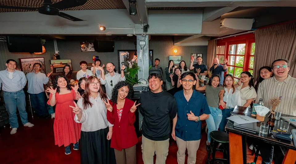 The Creative Climate Fellows and guests gathered at the fellowship showcase