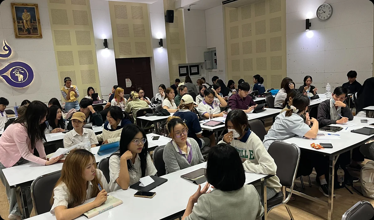 Chiangmai University students in a lecture hall during the parenting workshop